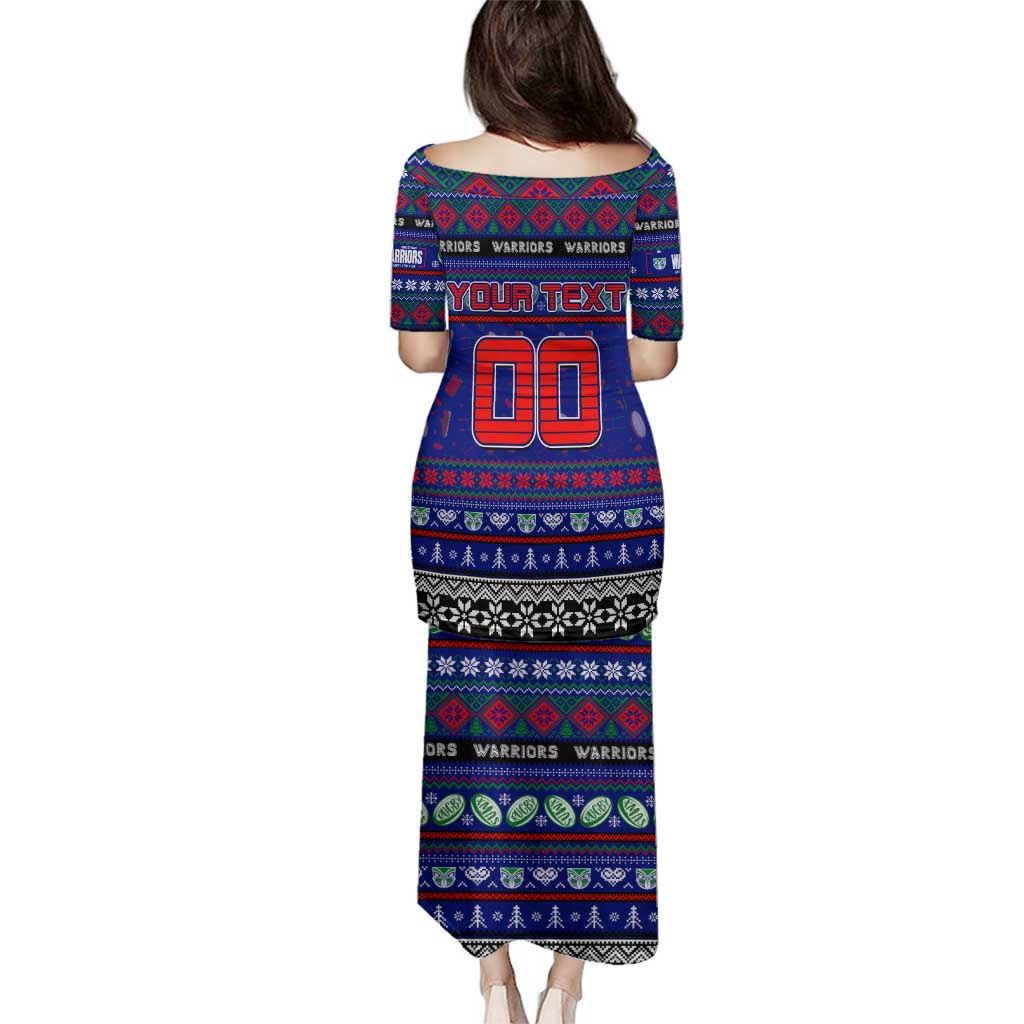Personalized New Zealand Warriors Rugby Xmas Family Matching Puletasi and Hawaiian Shirt Australia NRL Mascot