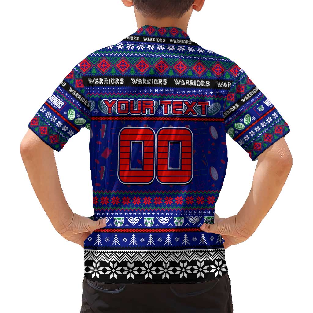 Personalized New Zealand Warriors Rugby Xmas Family Matching Short Sleeve Bodycon Dress and Hawaiian Shirt Australia NRL Mascot