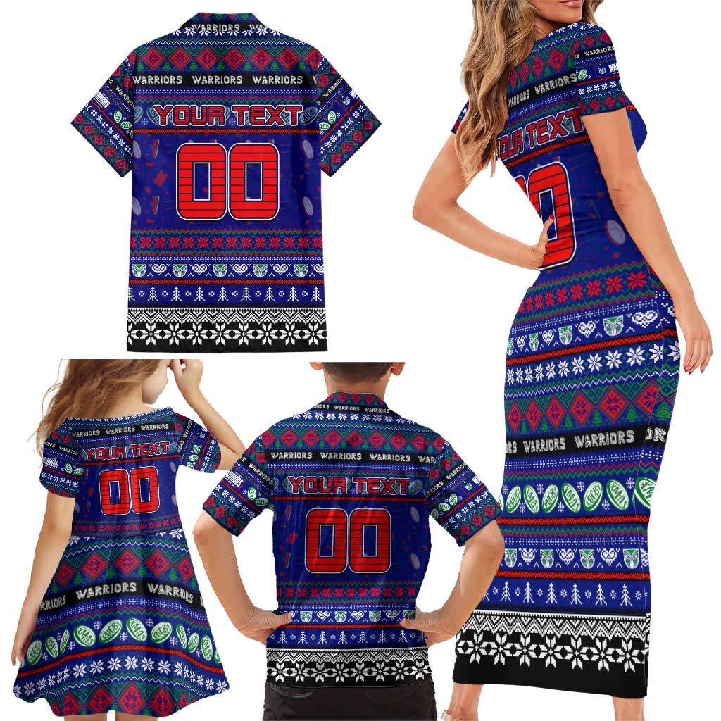 Personalized New Zealand Warriors Rugby Xmas Family Matching Short Sleeve Bodycon Dress and Hawaiian Shirt Australia NRL Mascot