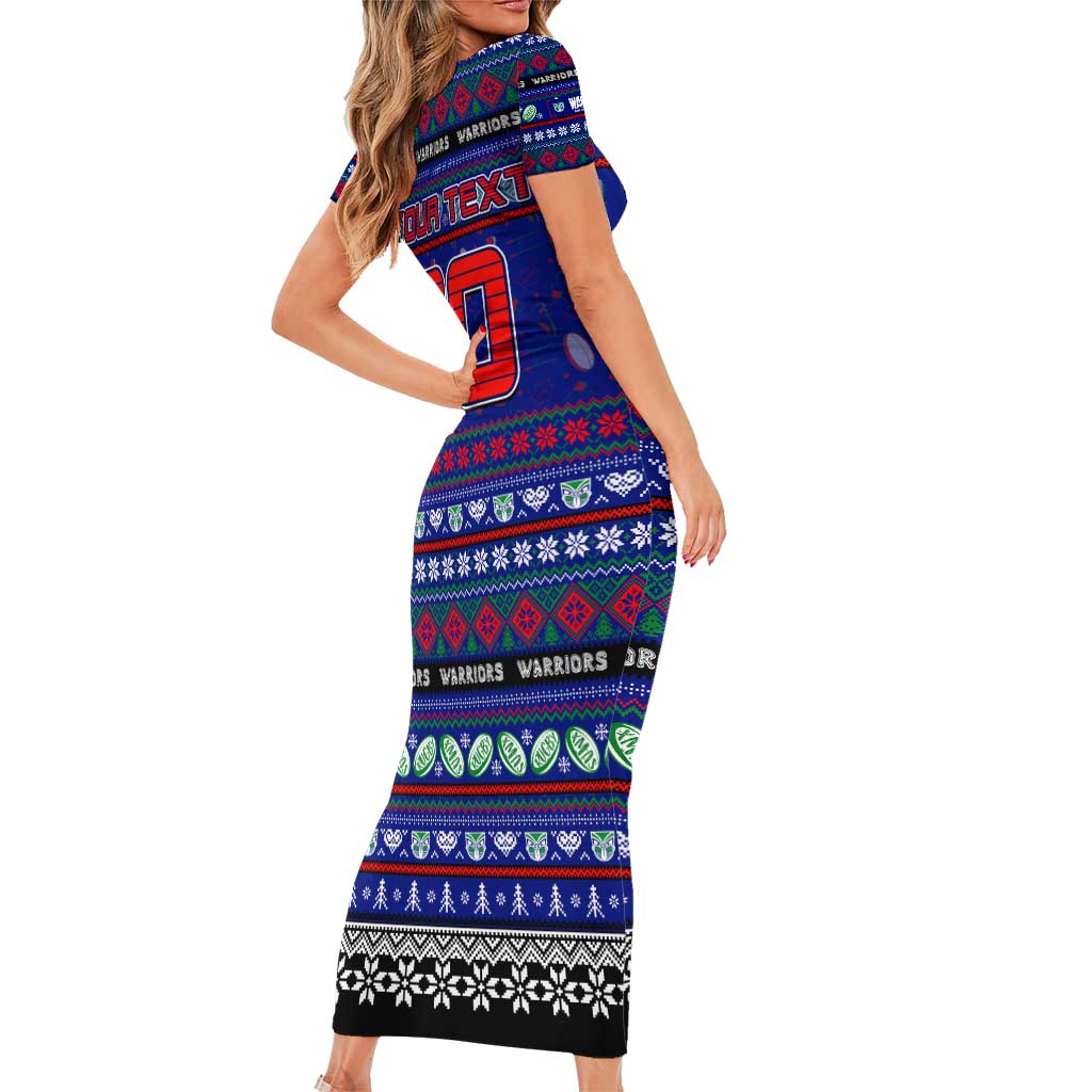 Personalized New Zealand Warriors Rugby Xmas Family Matching Short Sleeve Bodycon Dress and Hawaiian Shirt Australia NRL Mascot