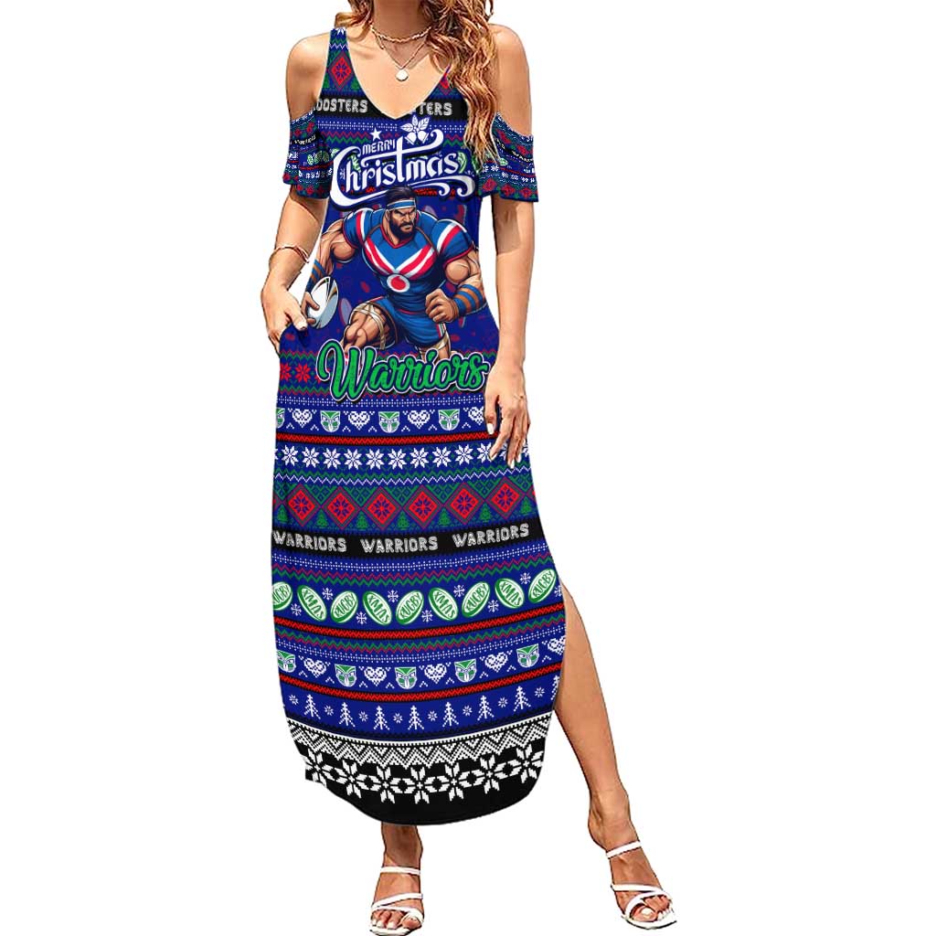 Personalized New Zealand Warriors Rugby Xmas Family Matching Summer Maxi Dress and Hawaiian Shirt Australia NRL Mascot