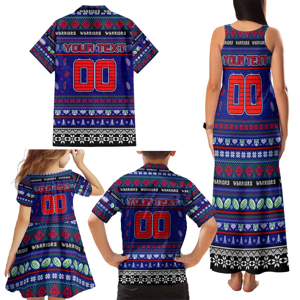 Personalized New Zealand Warriors Rugby Xmas Family Matching Tank Maxi Dress and Hawaiian Shirt Australia NRL Mascot