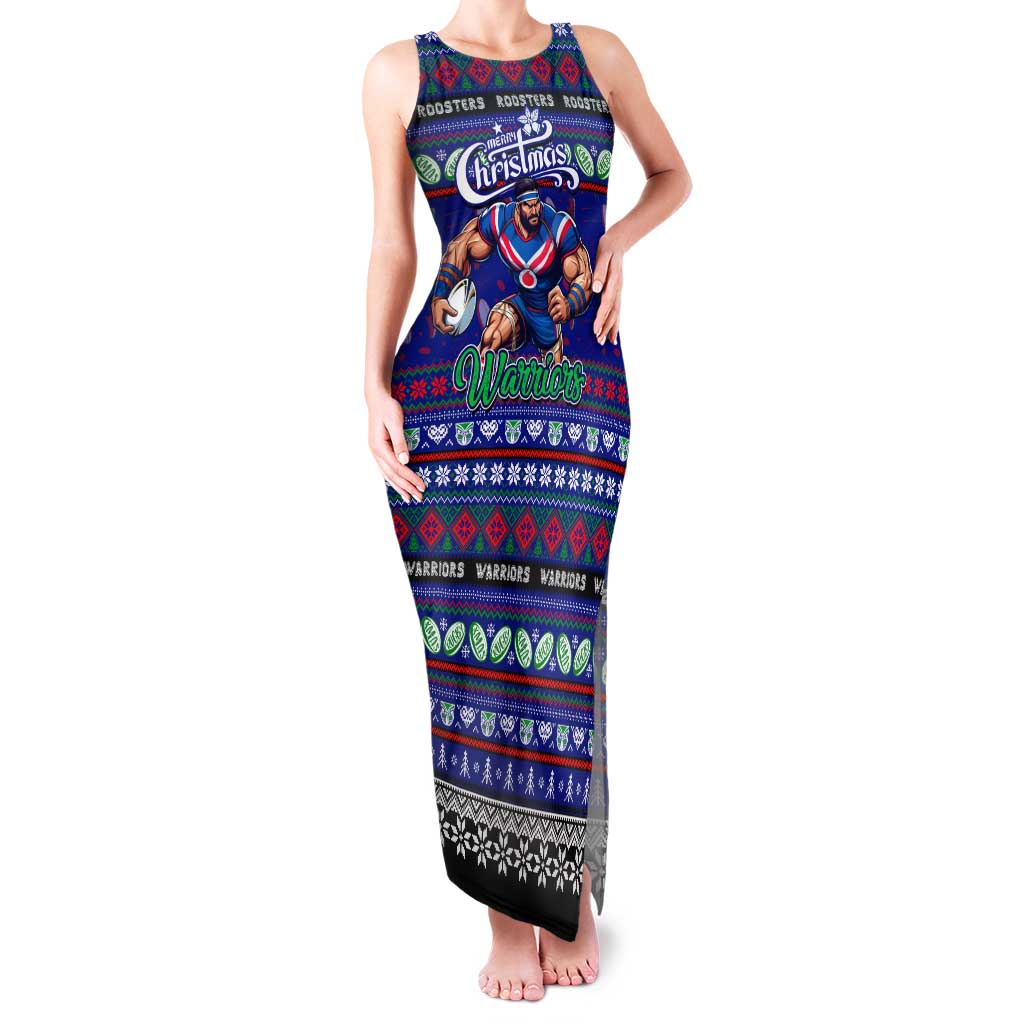 Personalized New Zealand Warriors Rugby Xmas Family Matching Tank Maxi Dress and Hawaiian Shirt Australia NRL Mascot