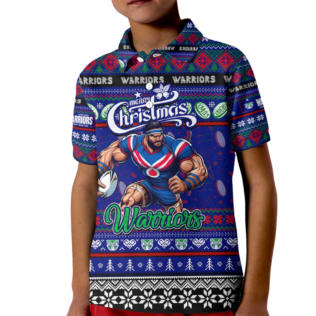 Personalized New Zealand Warriors Rugby Xmas Kid Polo Shirt Australia NRL Mascot - Vibe Hoodie Shop