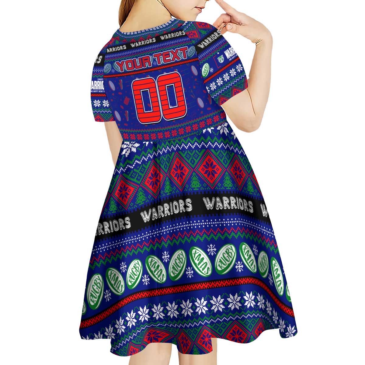 Personalized New Zealand Warriors Rugby Xmas Kid Short Sleeve Dress Australia NRL Mascot - Vibe Hoodie Shop