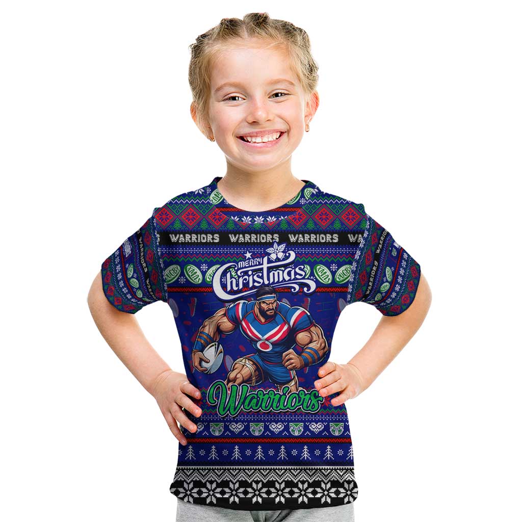 Personalized New Zealand Warriors Rugby Xmas Kid T Shirt Australia NRL Mascot - Vibe Hoodie Shop