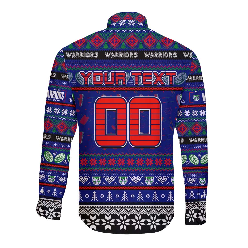 Personalized New Zealand Warriors Rugby Xmas Long Sleeve Button Shirt Australia NRL Mascot - Vibe Hoodie Shop