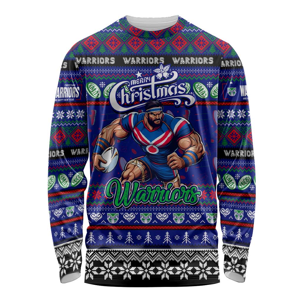 Personalized New Zealand Warriors Rugby Xmas Long Sleeve Shirt Australia NRL Mascot - Vibe Hoodie Shop