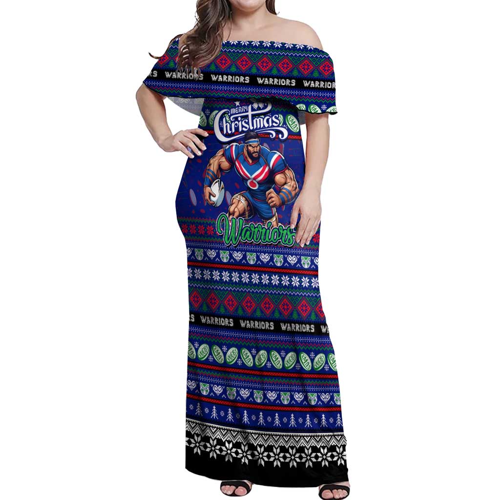 Personalized New Zealand Warriors Rugby Xmas Off Shoulder Maxi Dress Australia NRL Mascot