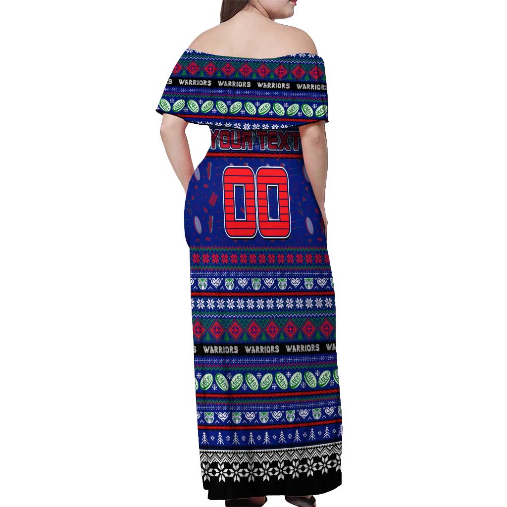 Personalized New Zealand Warriors Rugby Xmas Off Shoulder Maxi Dress Australia NRL Mascot