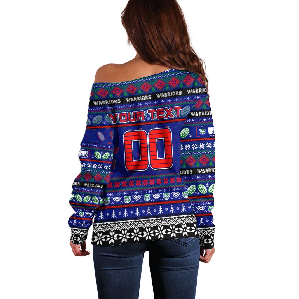 Personalized New Zealand Warriors Rugby Xmas Off Shoulder Sweater Australia NRL Mascot - Vibe Hoodie Shop