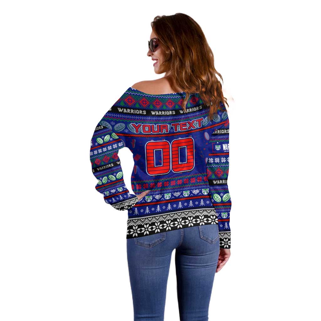 Personalized New Zealand Warriors Rugby Xmas Off Shoulder Sweater Australia NRL Mascot - Vibe Hoodie Shop