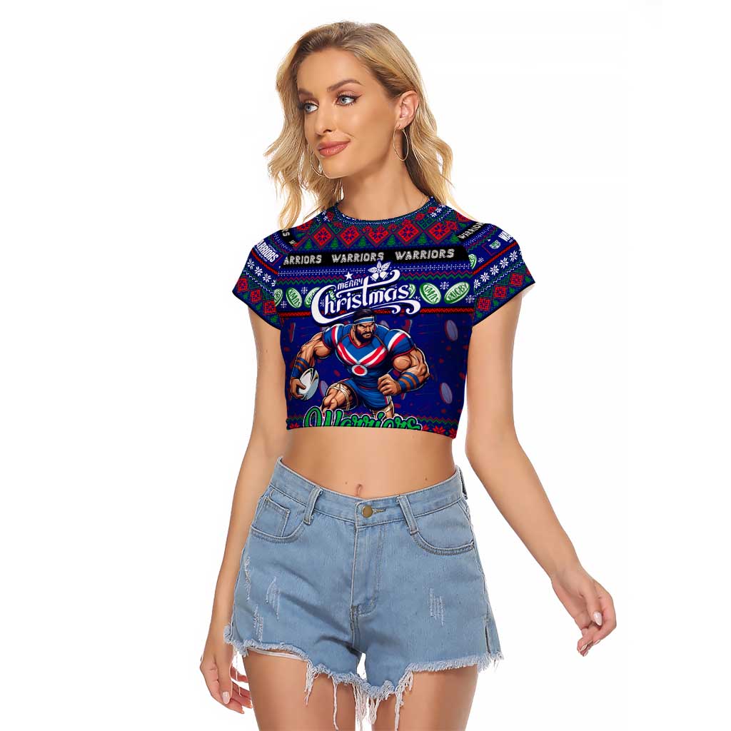 Personalized New Zealand Warriors Rugby Xmas Raglan Cropped T Shirt Australia NRL Mascot - Vibe Hoodie Shop