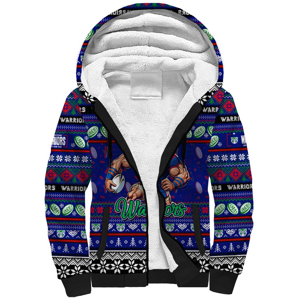 Personalized New Zealand Warriors Rugby Xmas Sherpa Hoodie Australia NRL Mascot - Vibe Hoodie Shop