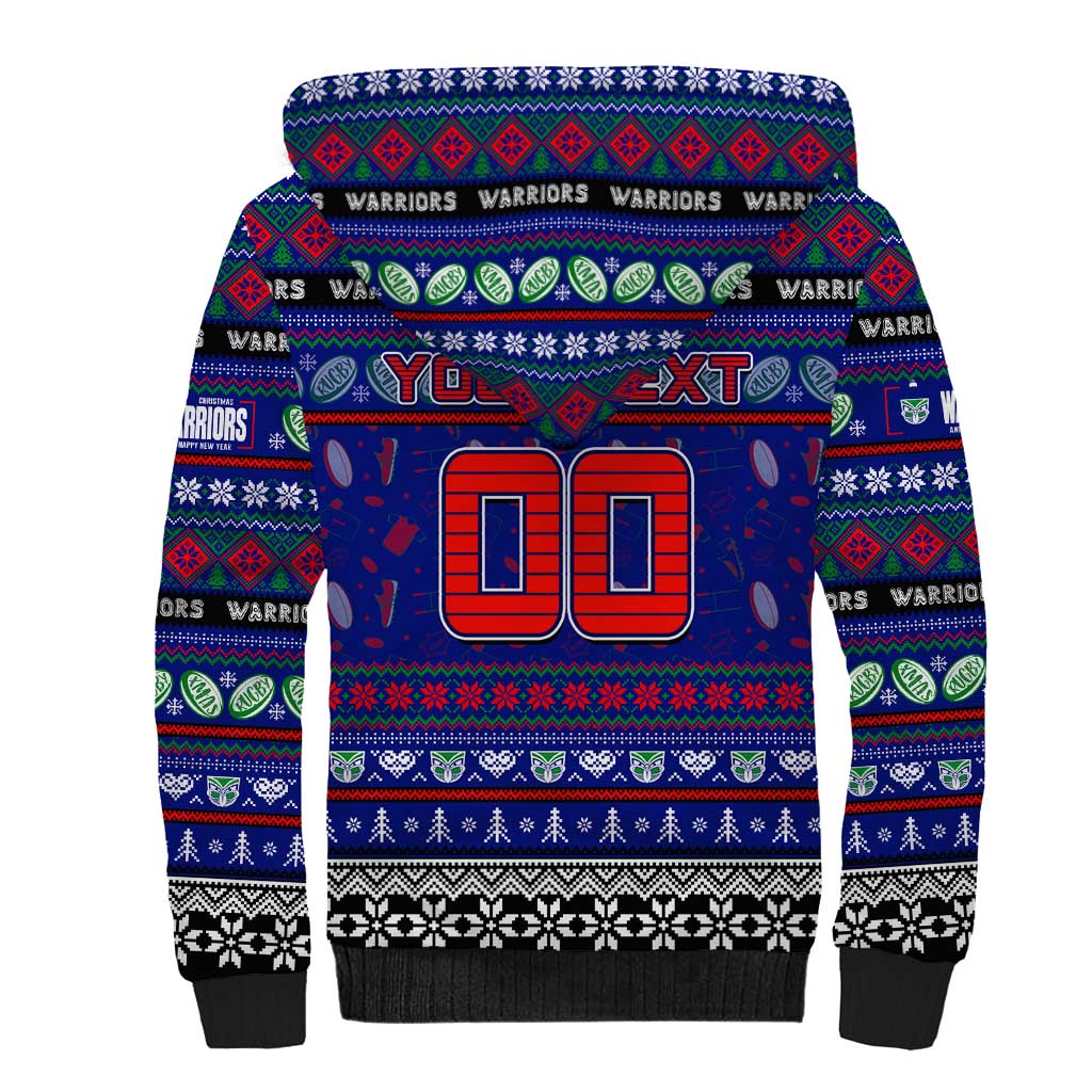 Personalized New Zealand Warriors Rugby Xmas Sherpa Hoodie Australia NRL Mascot - Vibe Hoodie Shop