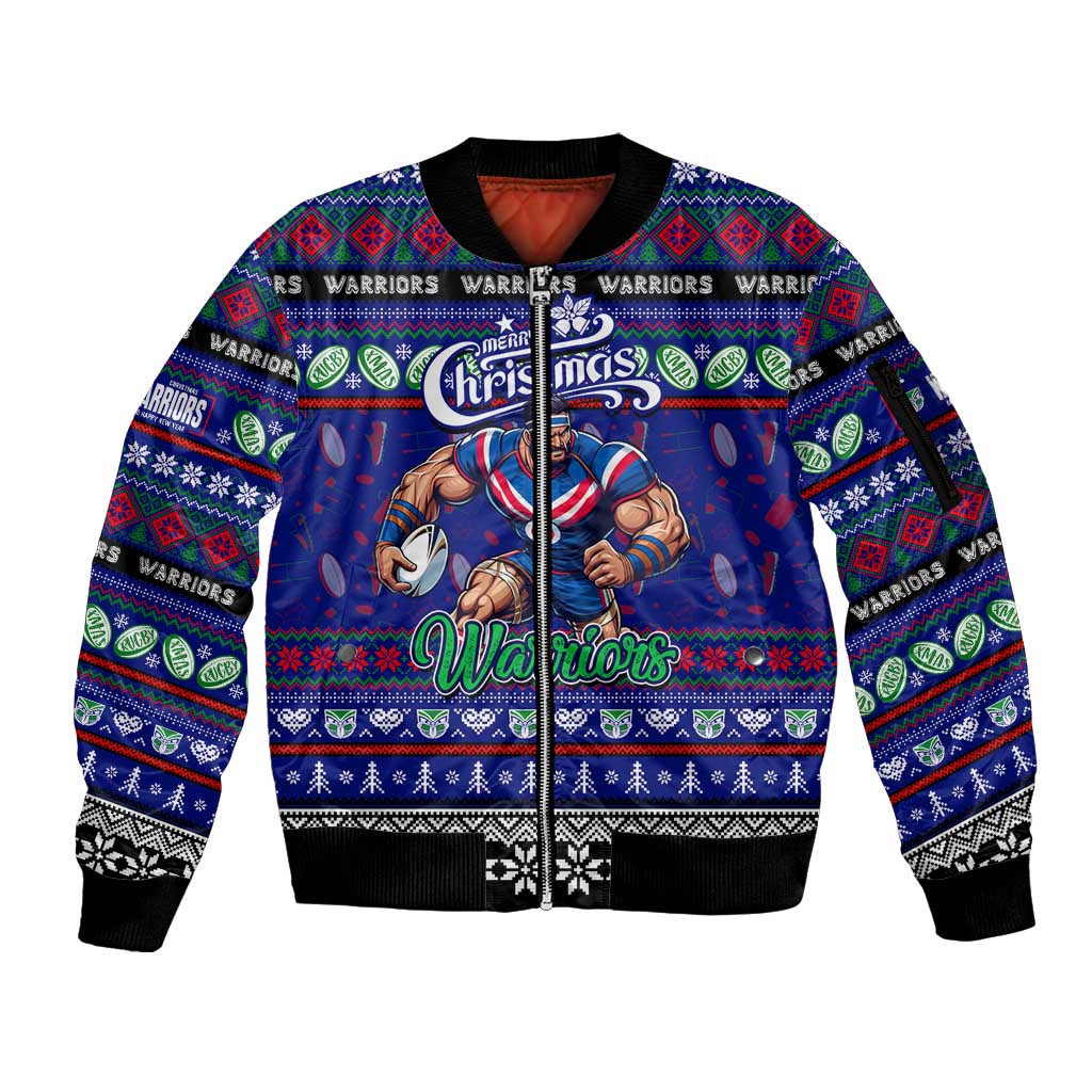 Personalized New Zealand Warriors Rugby Xmas Sleeve Zip Bomber Jacket Australia NRL Mascot