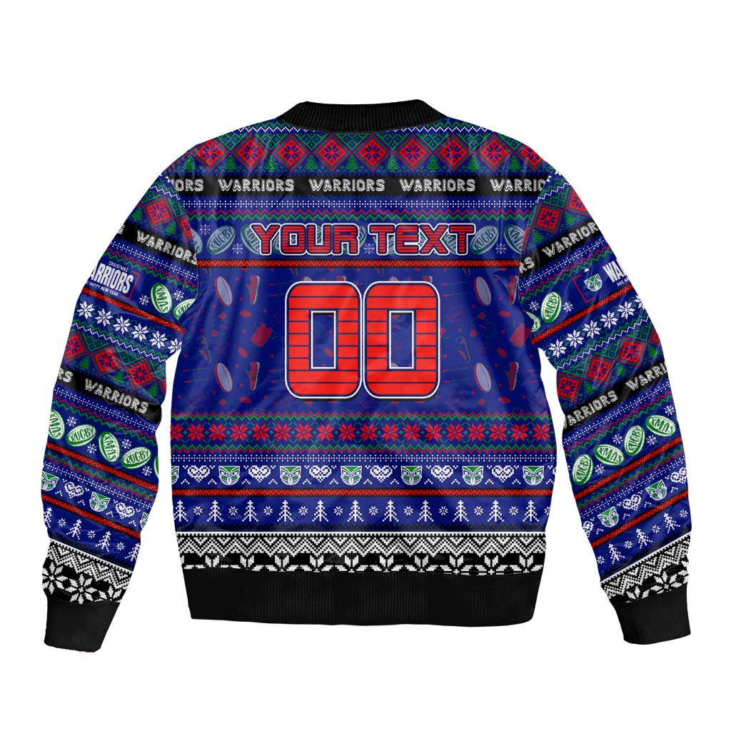 Personalized New Zealand Warriors Rugby Xmas Sleeve Zip Bomber Jacket Australia NRL Mascot