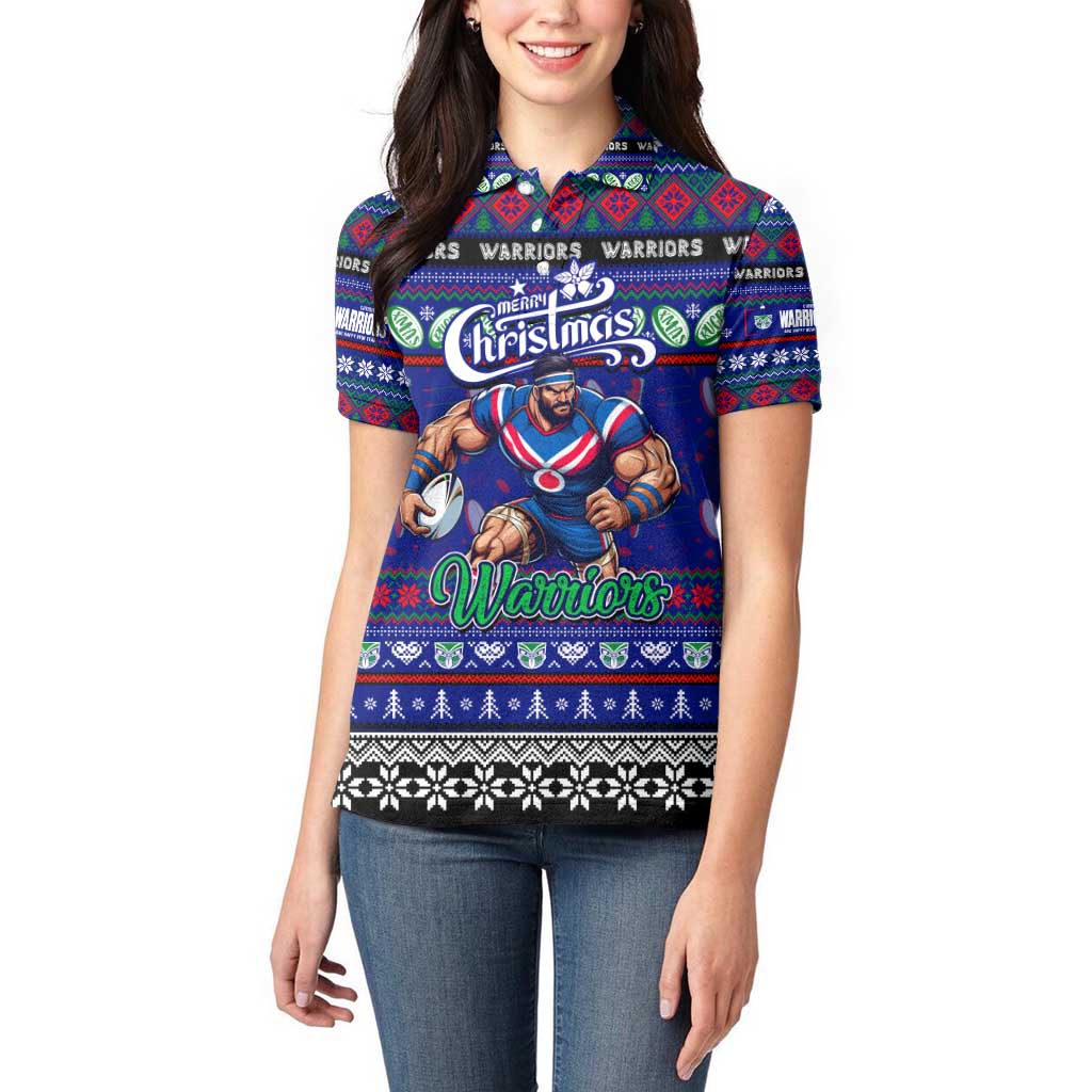 Personalized New Zealand Warriors Rugby Xmas Women Polo Shirt Australia NRL Mascot - Vibe Hoodie Shop