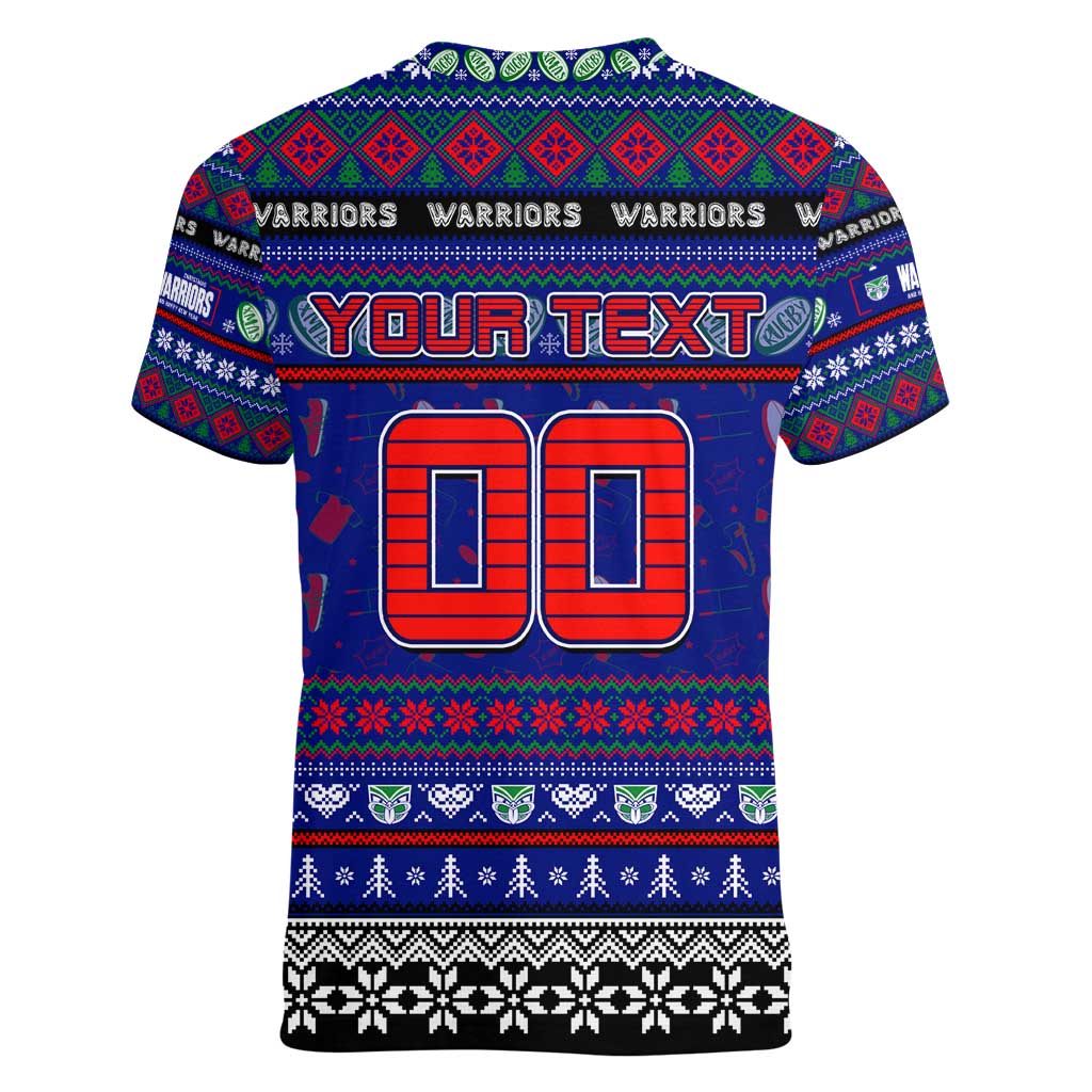 Personalized New Zealand Warriors Rugby Xmas Women V-Neck T-Shirt Australia NRL Mascot - Vibe Hoodie Shop