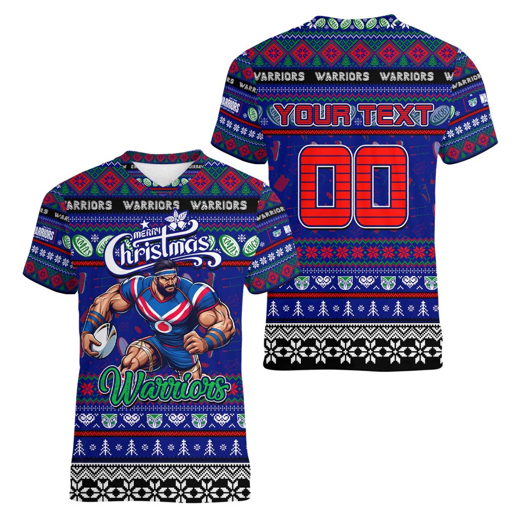 Personalized New Zealand Warriors Rugby Xmas Women V-Neck T-Shirt Australia NRL Mascot - Vibe Hoodie Shop