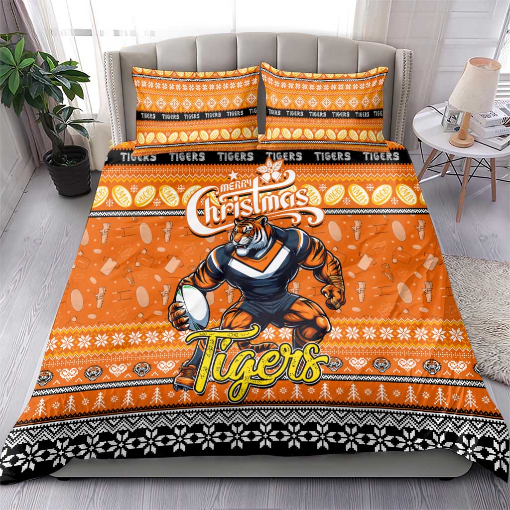Tigers Rugby Xmas Bedding Set Australia NRL Mascot - Vibe Hoodie Shop