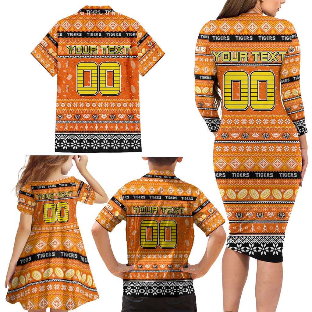 Personalized Tigers Rugby Xmas Family Matching Long Sleeve Bodycon Dress and Hawaiian Shirt Australia NRL Mascot