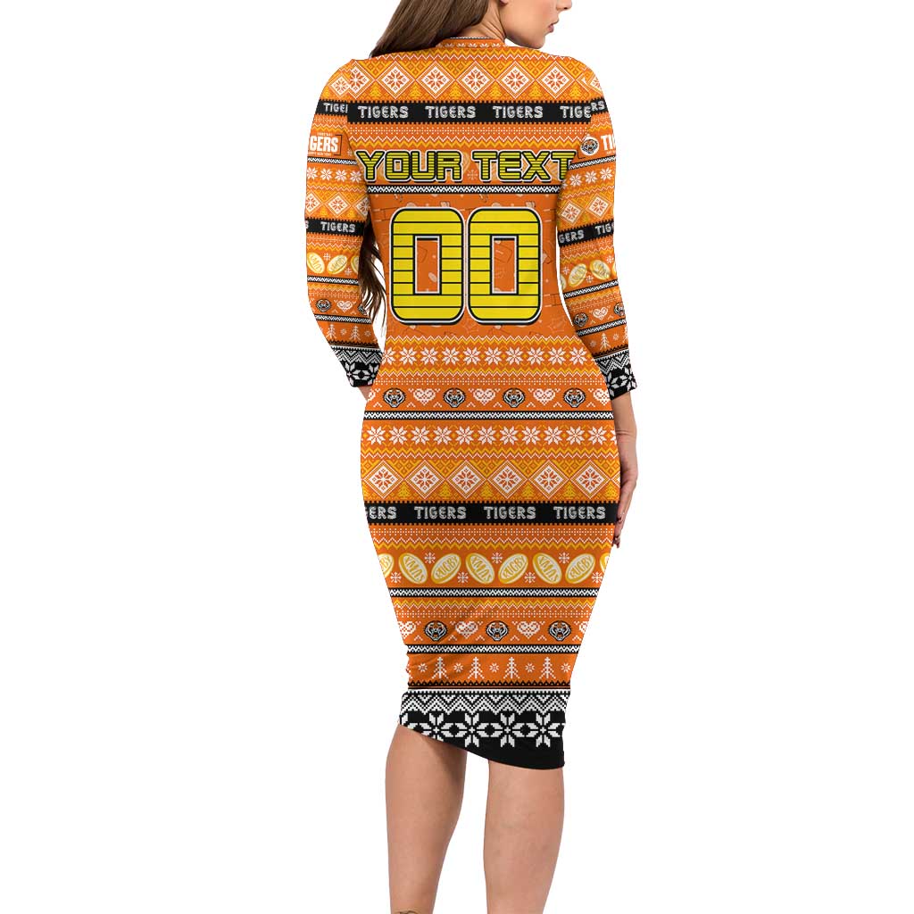 Personalized Tigers Rugby Xmas Family Matching Long Sleeve Bodycon Dress and Hawaiian Shirt Australia NRL Mascot