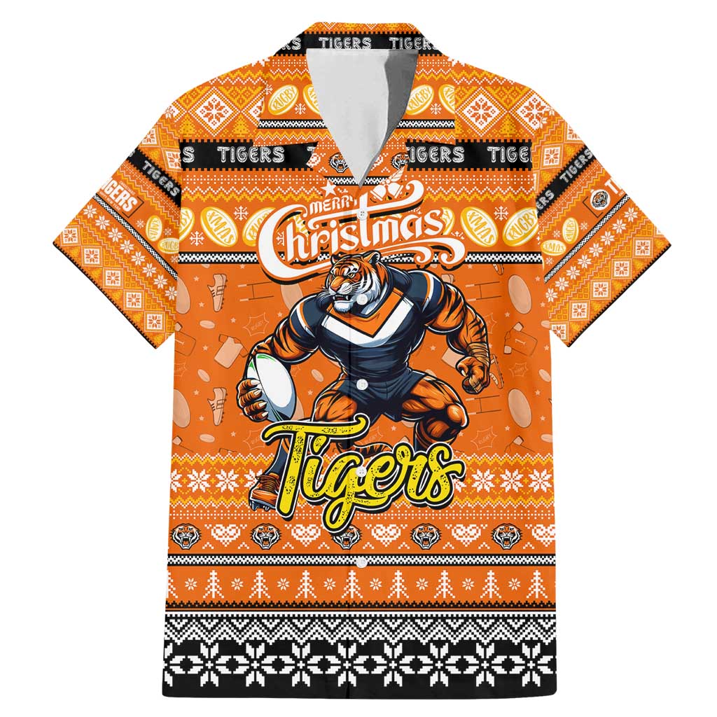Personalized Tigers Rugby Xmas Family Matching Mermaid Dress and Hawaiian Shirt Australia NRL Mascot