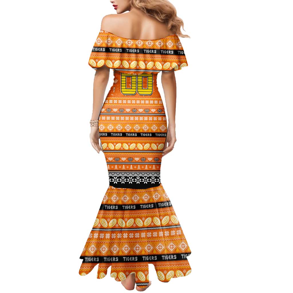 Personalized Tigers Rugby Xmas Family Matching Mermaid Dress and Hawaiian Shirt Australia NRL Mascot