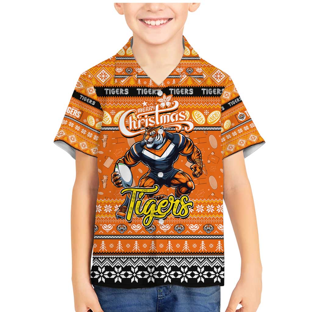 Personalized Tigers Rugby Xmas Family Matching Mermaid Dress and Hawaiian Shirt Australia NRL Mascot