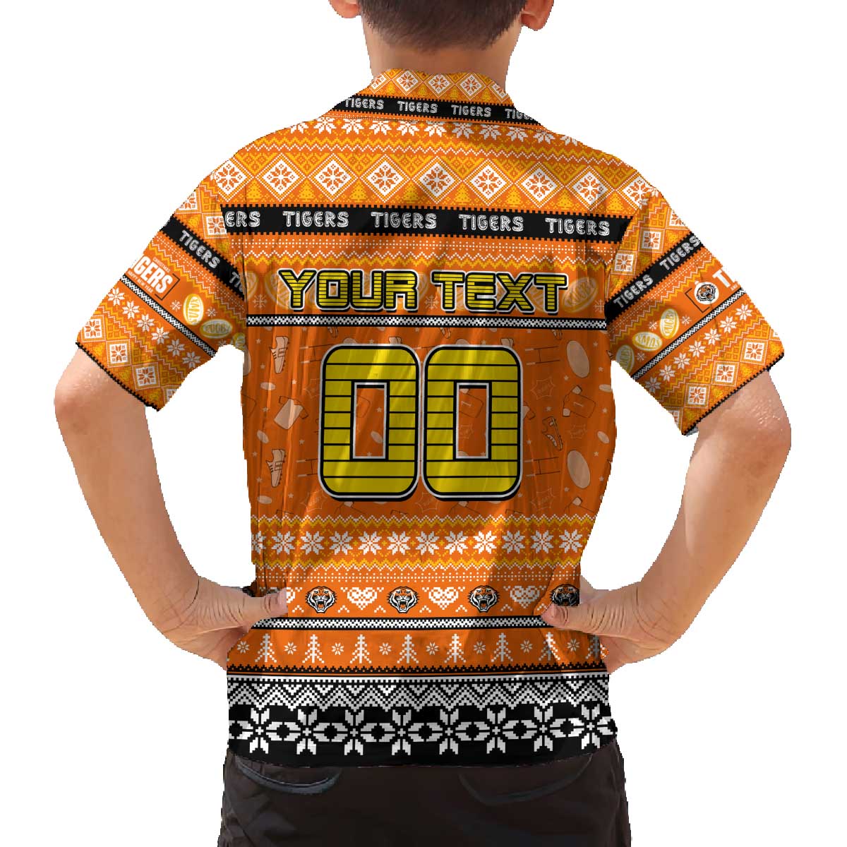 Personalized Tigers Rugby Xmas Family Matching Off The Shoulder Long Sleeve Dress and Hawaiian Shirt Australia NRL Mascot