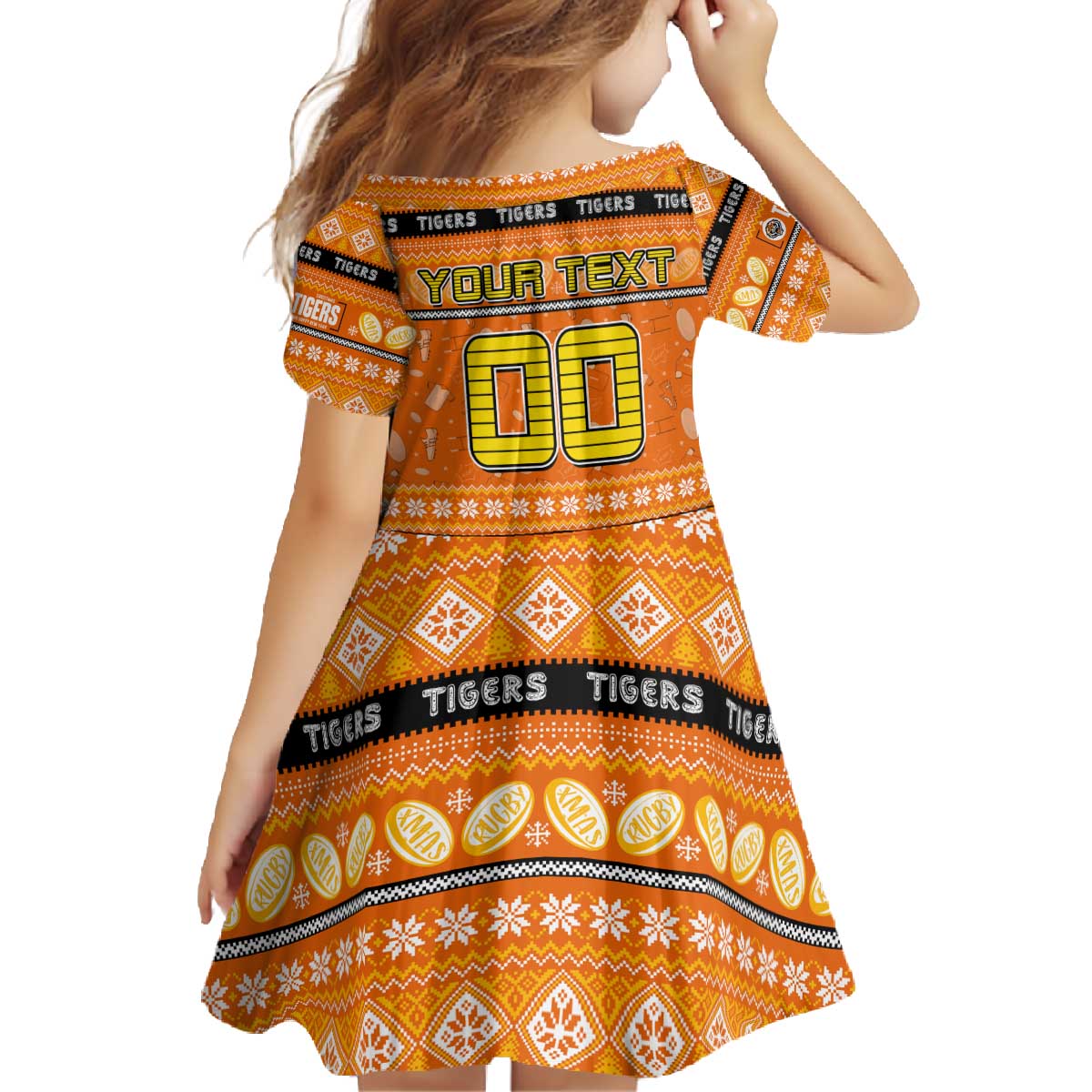 Personalized Tigers Rugby Xmas Family Matching Off The Shoulder Long Sleeve Dress and Hawaiian Shirt Australia NRL Mascot