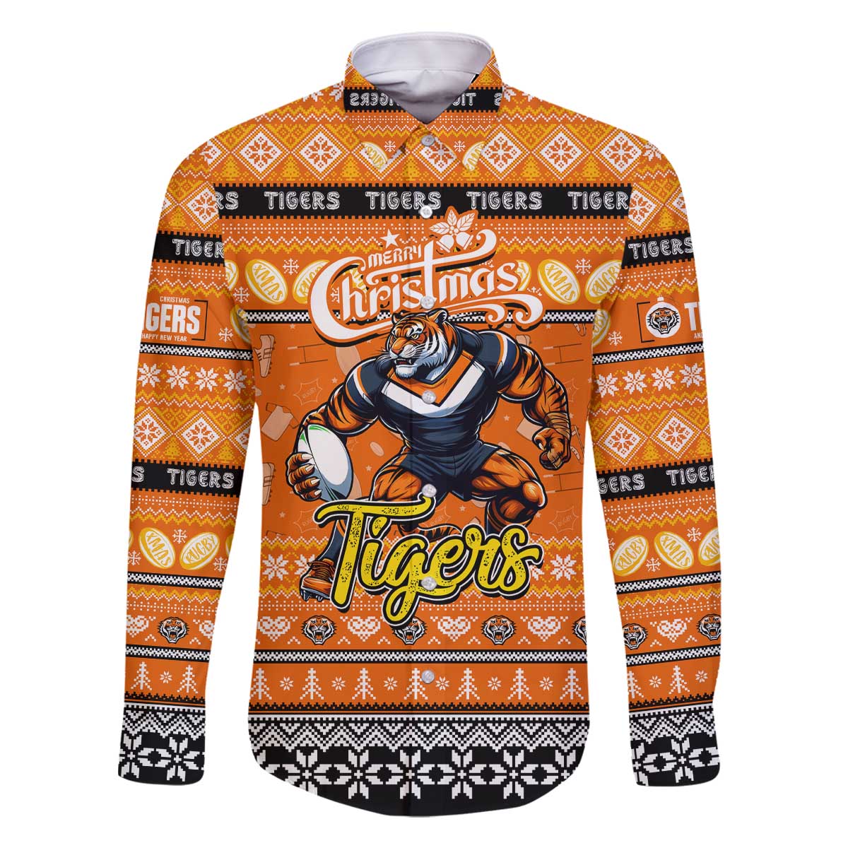 Personalized Tigers Rugby Xmas Family Matching Off The Shoulder Long Sleeve Dress and Hawaiian Shirt Australia NRL Mascot