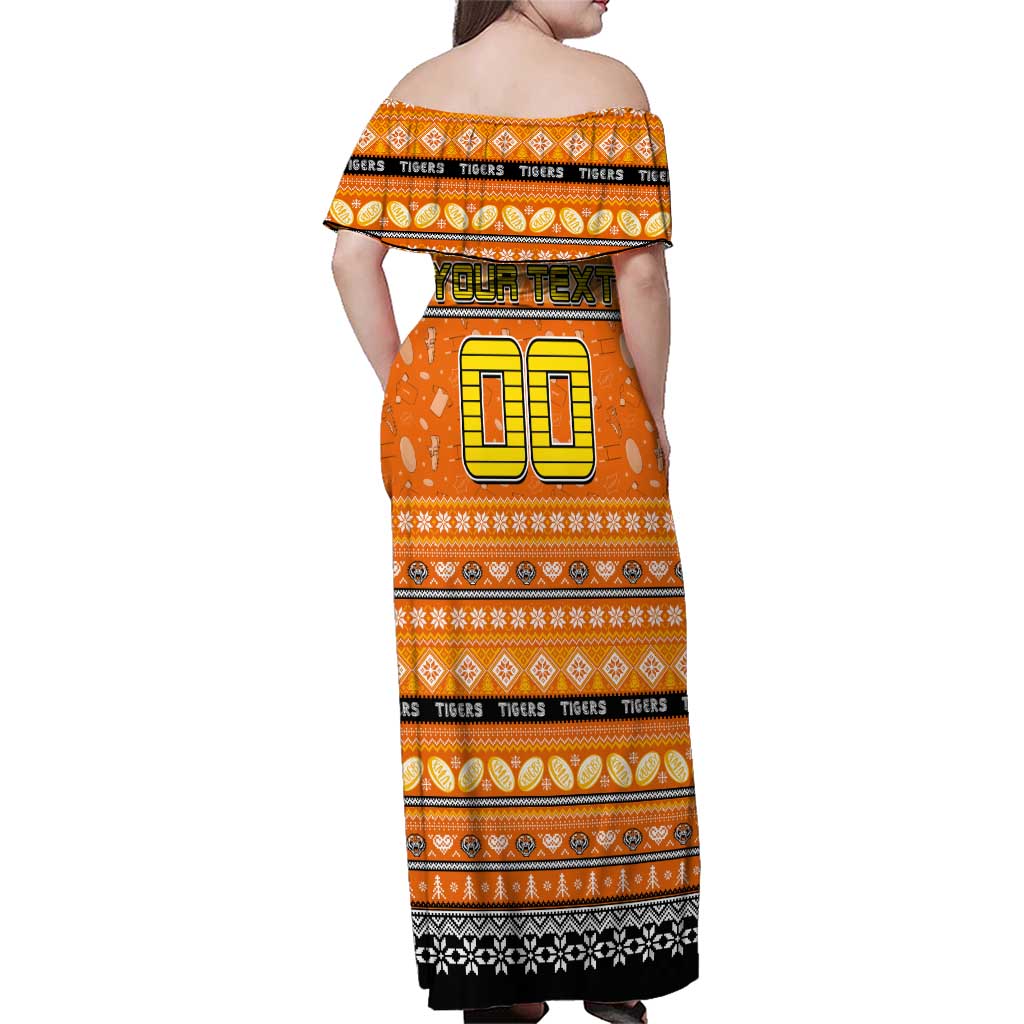 Personalized Tigers Rugby Xmas Family Matching Off Shoulder Maxi Dress and Hawaiian Shirt Australia NRL Mascot
