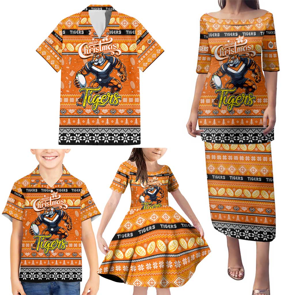 Personalized Tigers Rugby Xmas Family Matching Puletasi and Hawaiian Shirt Australia NRL Mascot