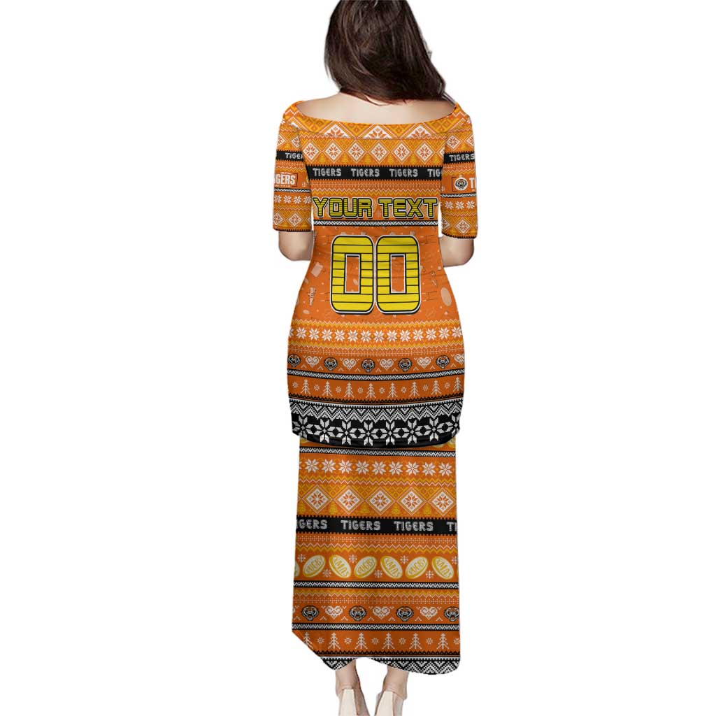 Personalized Tigers Rugby Xmas Family Matching Puletasi and Hawaiian Shirt Australia NRL Mascot