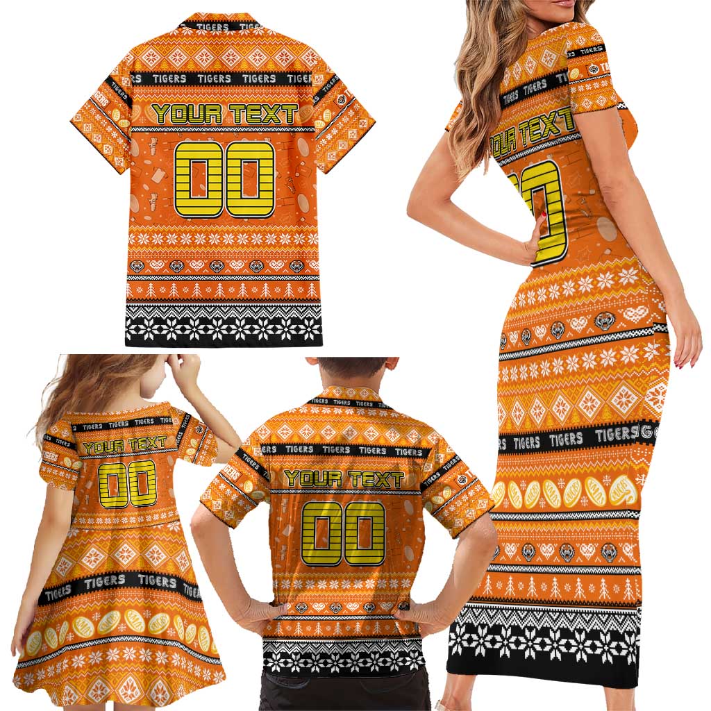 Personalized Tigers Rugby Xmas Family Matching Short Sleeve Bodycon Dress and Hawaiian Shirt Australia NRL Mascot