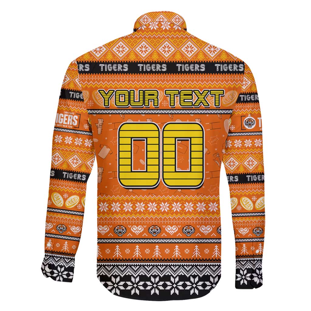 Personalized Tigers Rugby Xmas Family Matching Short Sleeve Bodycon Dress and Hawaiian Shirt Australia NRL Mascot