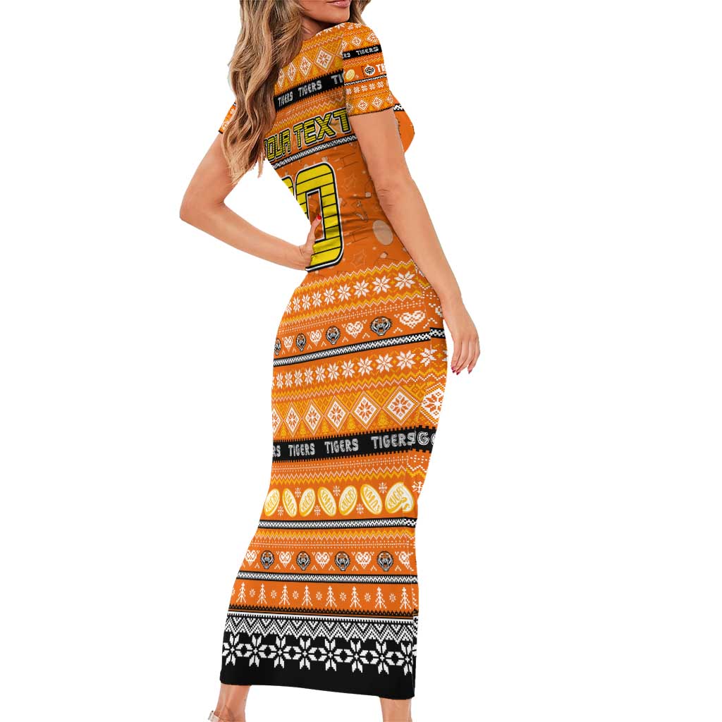 Personalized Tigers Rugby Xmas Family Matching Short Sleeve Bodycon Dress and Hawaiian Shirt Australia NRL Mascot