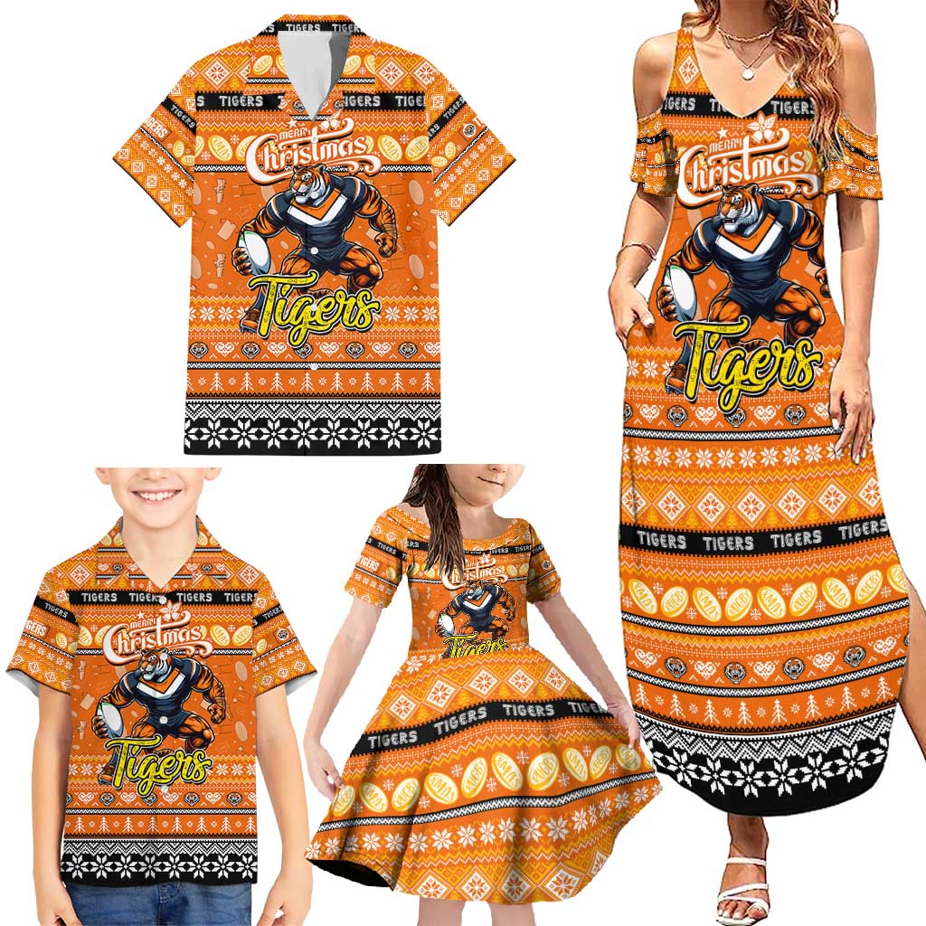 Personalized Tigers Rugby Xmas Family Matching Summer Maxi Dress and Hawaiian Shirt Australia NRL Mascot