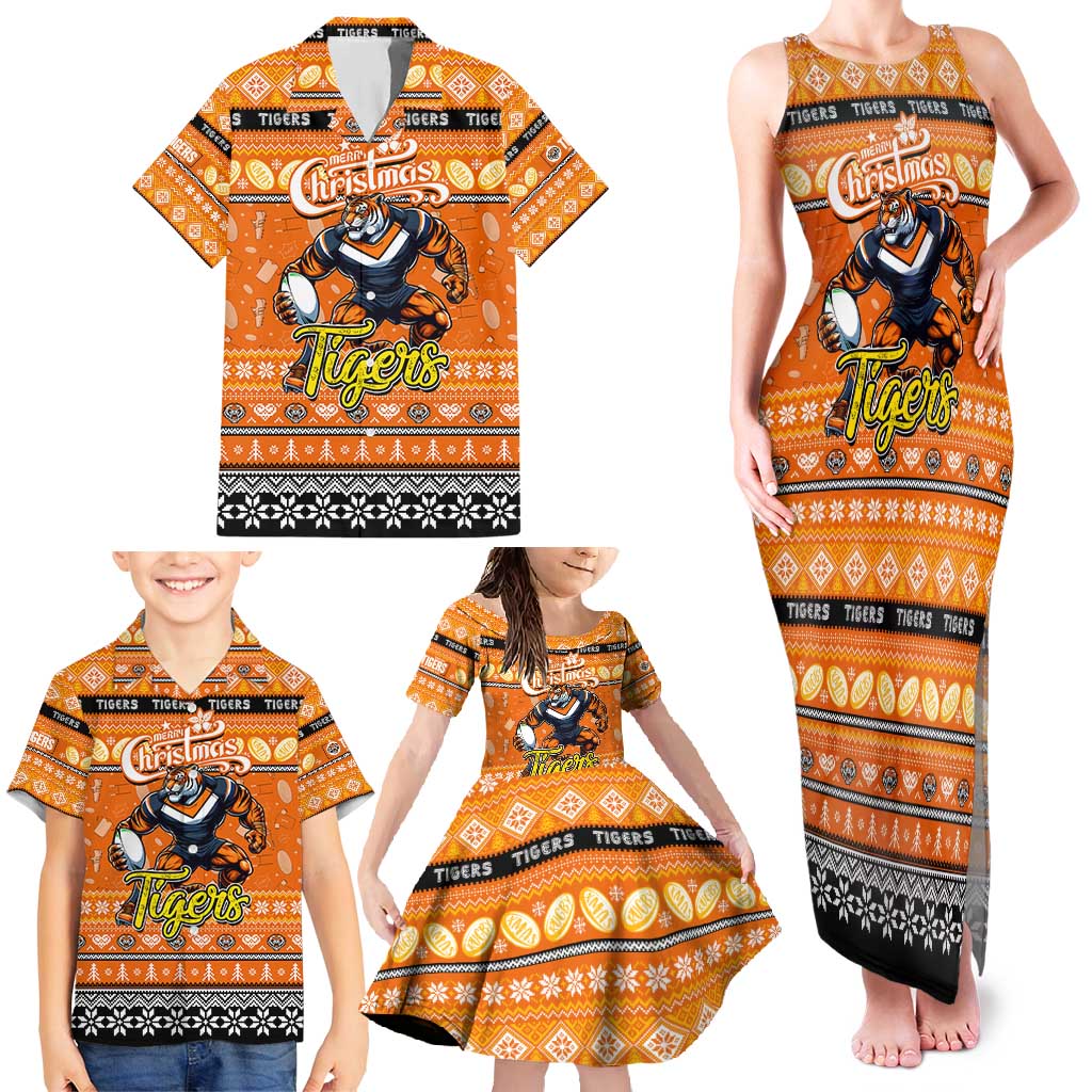 Personalized Tigers Rugby Xmas Family Matching Tank Maxi Dress and Hawaiian Shirt Australia NRL Mascot