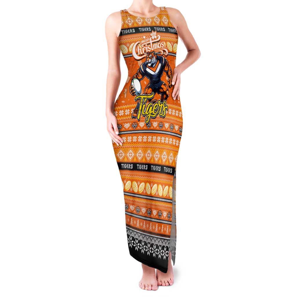Personalized Tigers Rugby Xmas Family Matching Tank Maxi Dress and Hawaiian Shirt Australia NRL Mascot