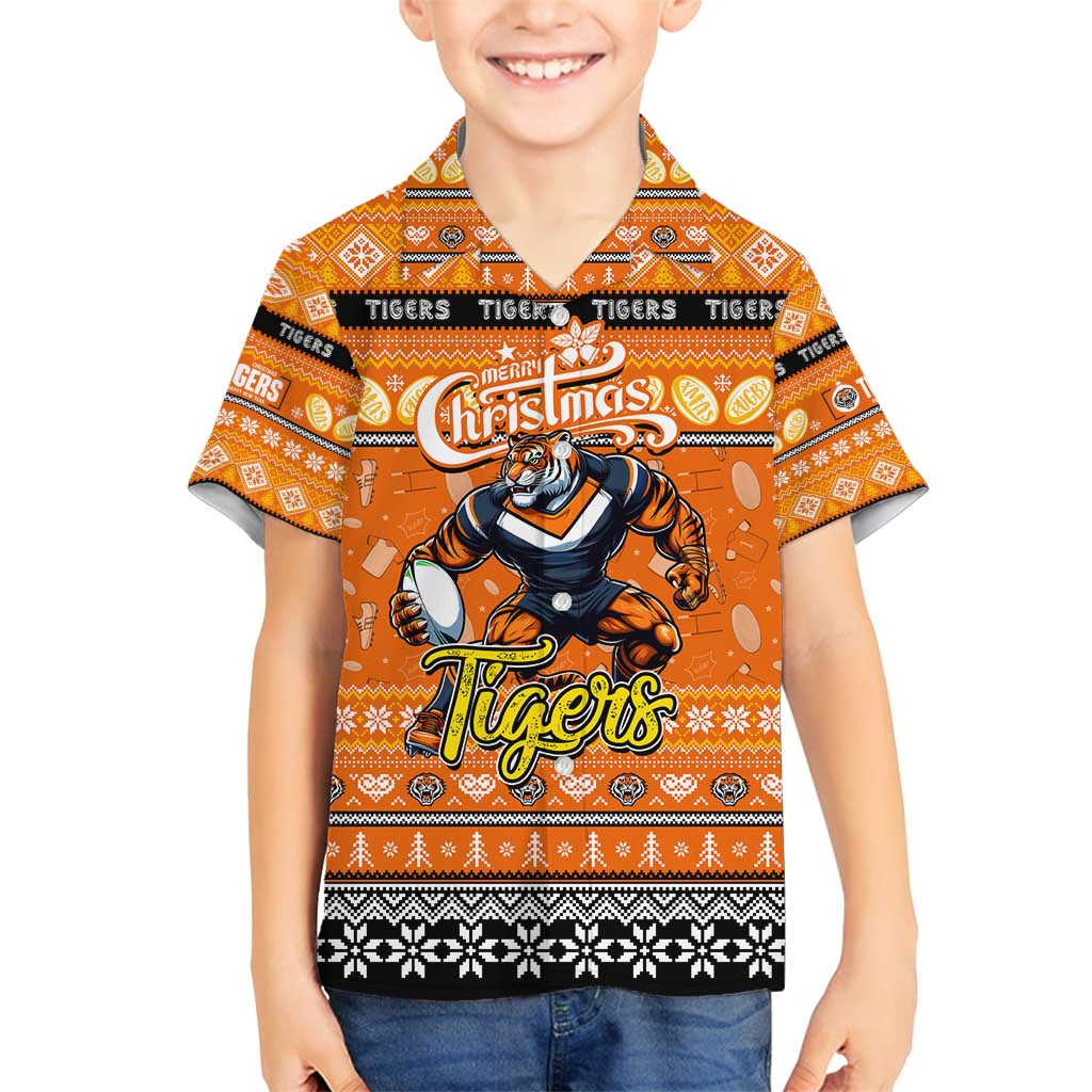 Personalized Tigers Rugby Xmas Family Matching Tank Maxi Dress and Hawaiian Shirt Australia NRL Mascot