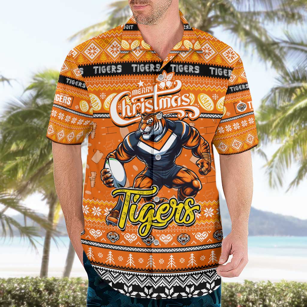 Personalized Tigers Rugby Xmas Hawaiian Shirt Australia NRL Mascot - Vibe Hoodie Shop