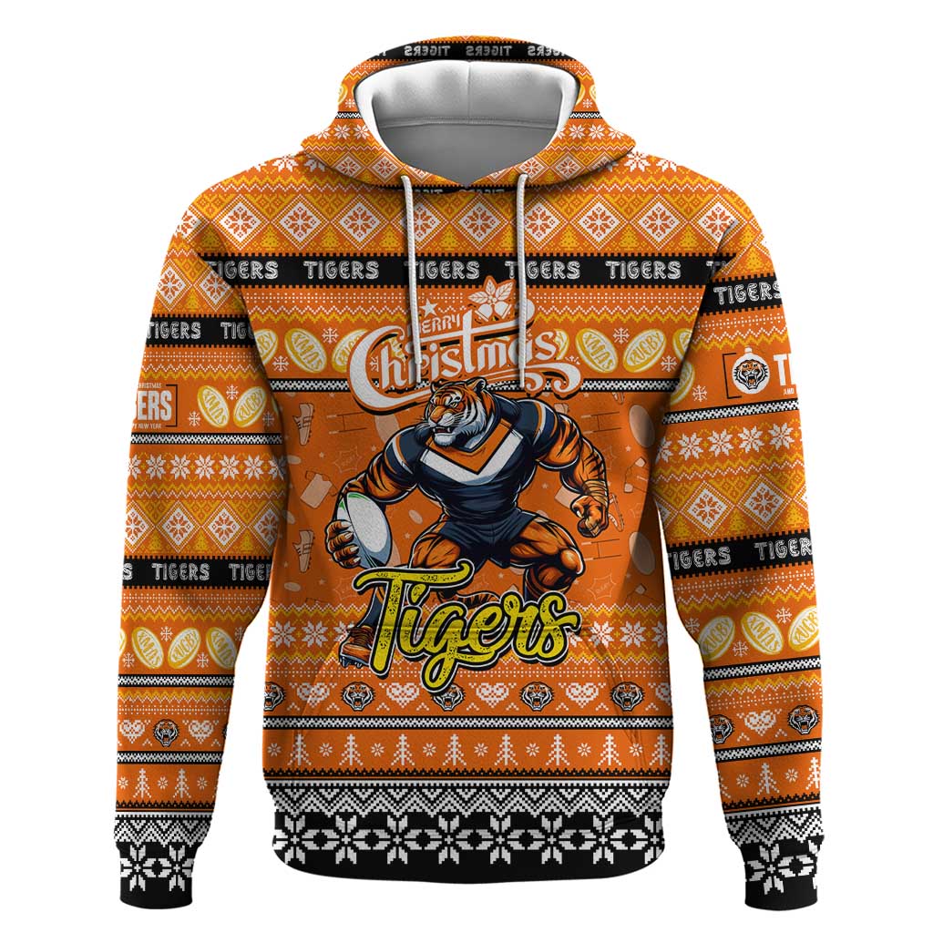 Personalized Tigers Rugby Xmas Hoodie Australia NRL Mascot - Vibe Hoodie Shop