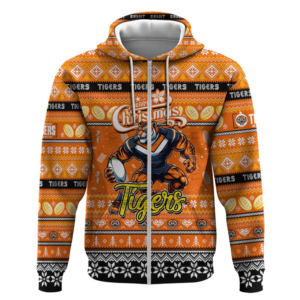 Personalized Tigers Rugby Xmas Hoodie Australia NRL Mascot - Vibe Hoodie Shop