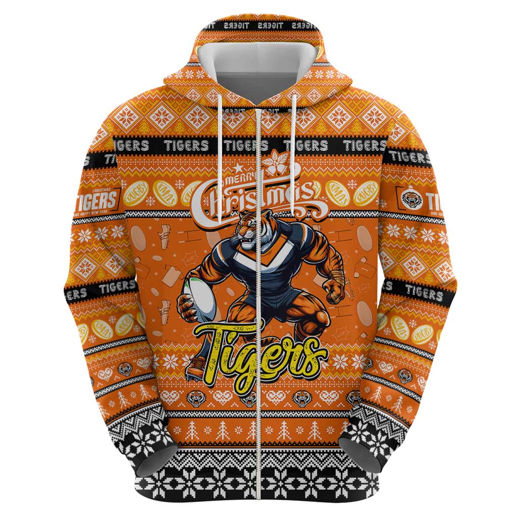 Personalized Tigers Rugby Xmas Hoodie Australia NRL Mascot - Vibe Hoodie Shop