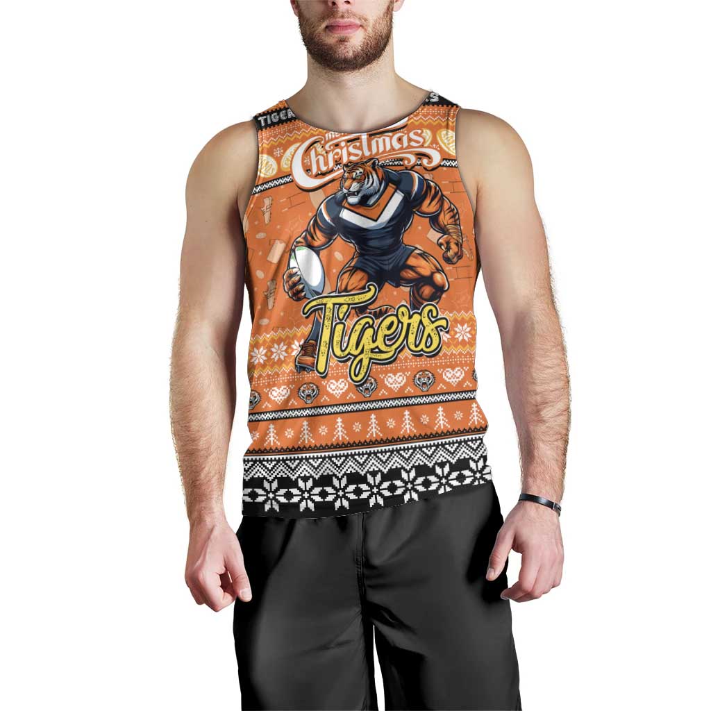 Personalized Tigers Rugby Xmas Men Tank Top Australia NRL Mascot - Vibe Hoodie Shop