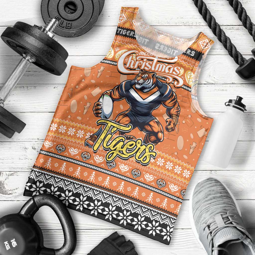 Personalized Tigers Rugby Xmas Men Tank Top Australia NRL Mascot - Vibe Hoodie Shop