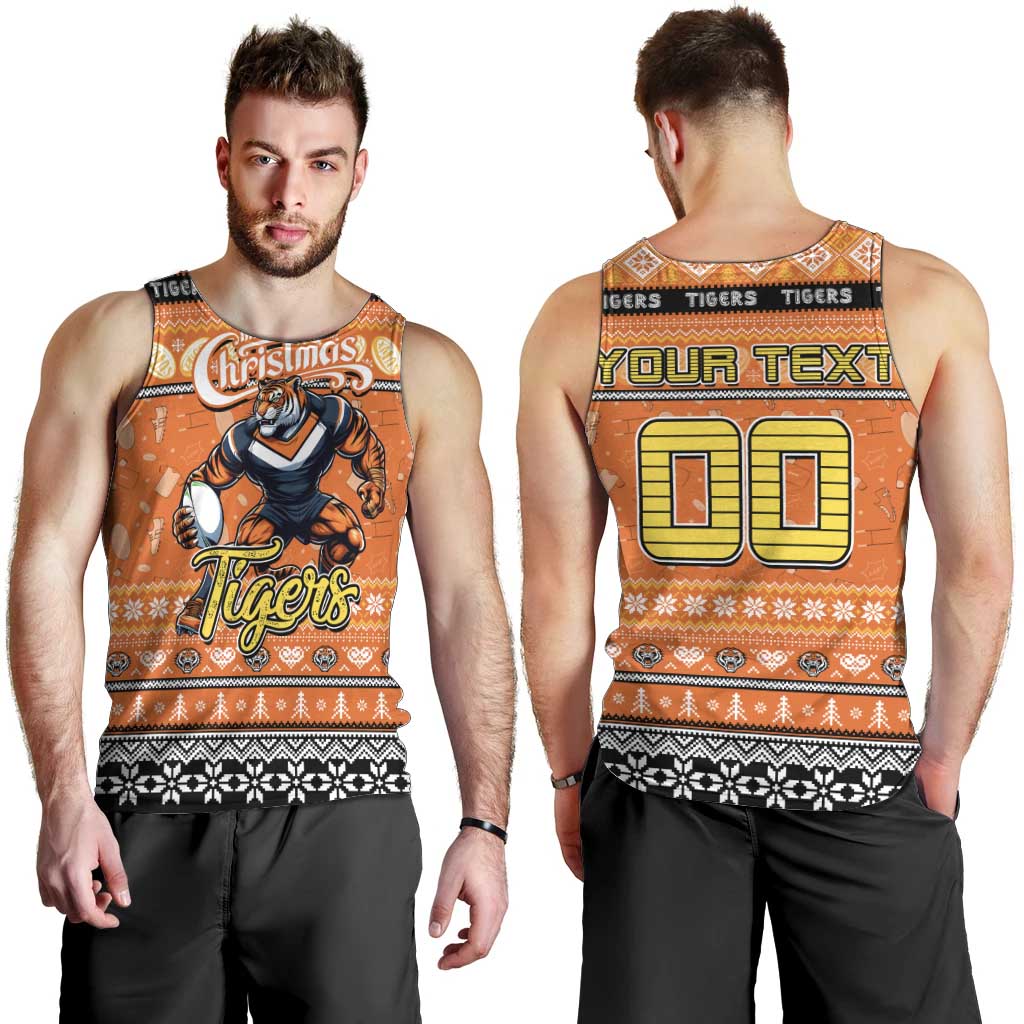 Personalized Tigers Rugby Xmas Men Tank Top Australia NRL Mascot - Vibe Hoodie Shop